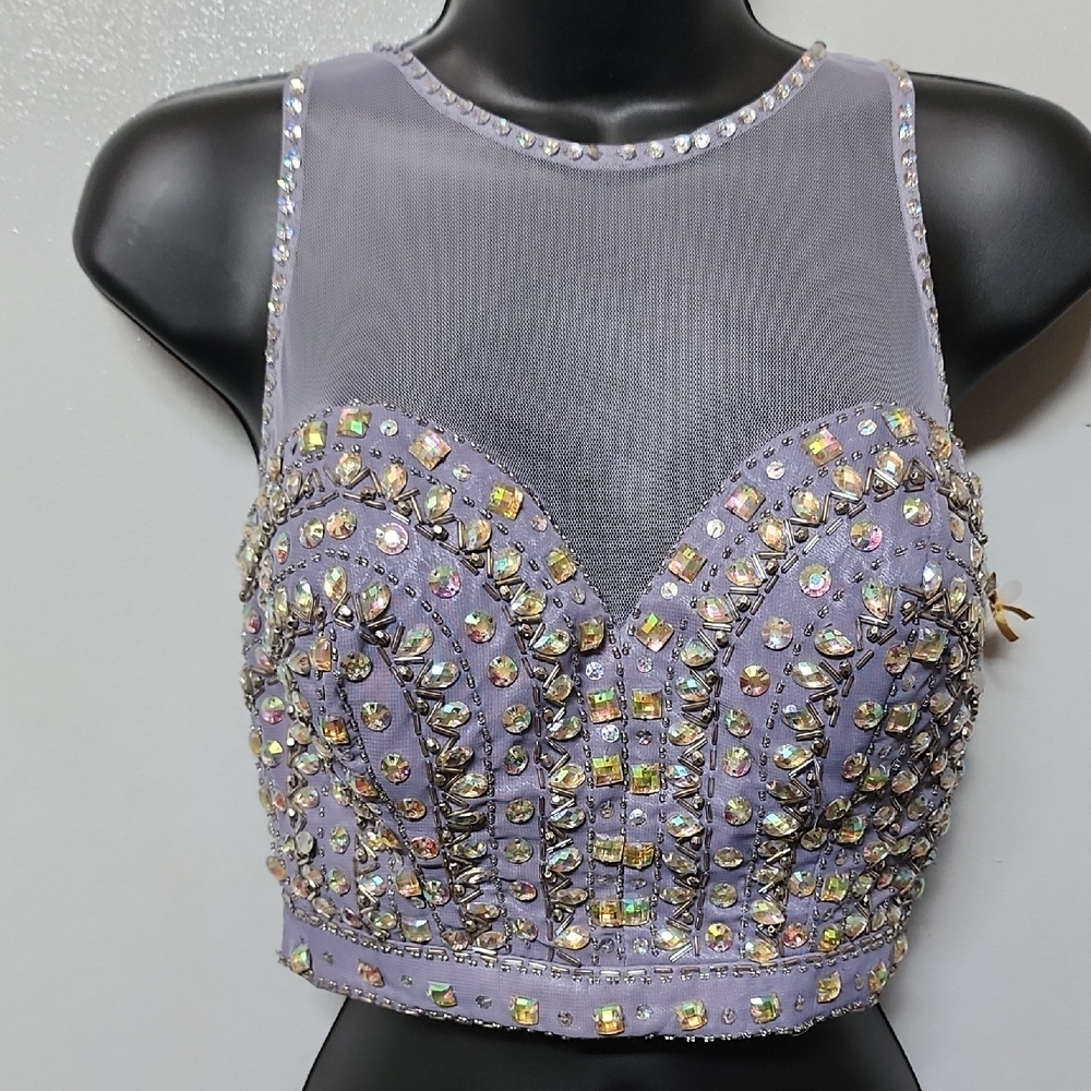 Embellished Smoke Grey Crop Top